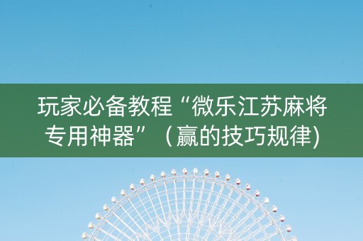 玩家必备教程“微乐江苏麻将专用神器”（赢的技巧规律)