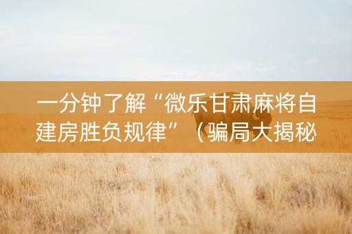 一分钟了解“微乐甘肃麻将自建房胜负规律”（骗局大揭秘)