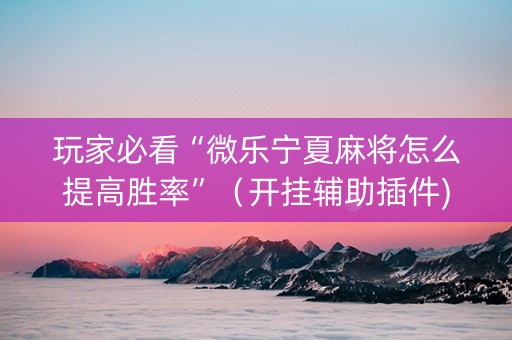 玩家必看“微乐宁夏麻将怎么提高胜率”（开挂辅助插件)