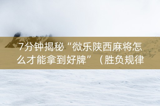 7分钟揭秘“微乐陕西麻将怎么才能拿到好牌”（胜负规律拿好牌)