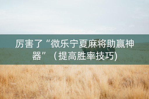 厉害了“微乐宁夏麻将助赢神器”（提高胜率技巧)