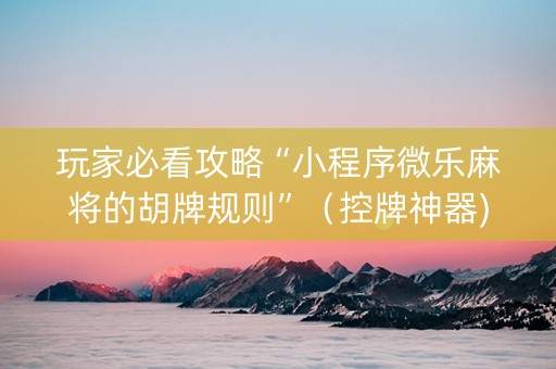 玩家必看攻略“小程序微乐麻将的胡牌规则”（控牌神器)