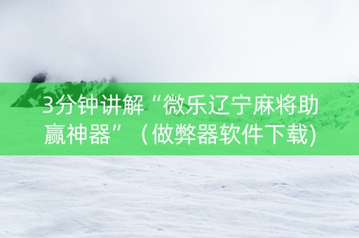 3分钟讲解“微乐辽宁麻将助赢神器”（做弊器软件下载)
