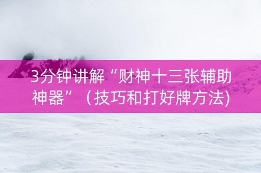 3分钟讲解“财神十三张辅助神器”（技巧和打好牌方法)