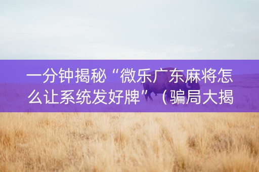 一分钟揭秘“微乐广东麻将怎么让系统发好牌”（骗局大揭秘)