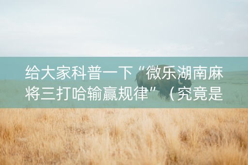 给大家科普一下“微乐湖南麻将三打哈输赢规律”（究竟是不是有挂)