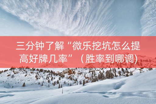 三分钟了解“微乐挖坑怎么提高好牌几率”（胜率到哪调)