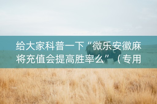 给大家科普一下“微乐安徽麻将充值会提高胜率么”（专用神器)
