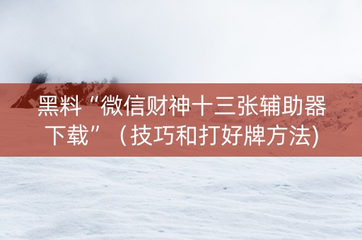 黑料“微信财神十三张辅助器下载”（技巧和打好牌方法)