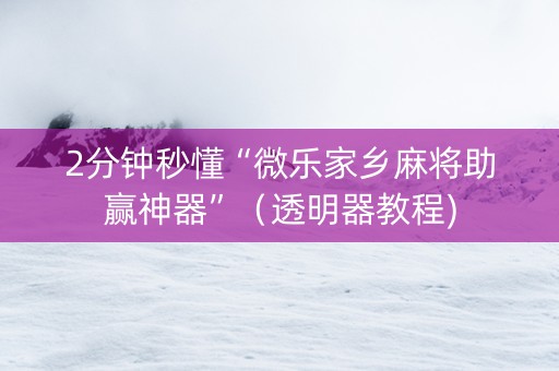 2分钟秒懂“微乐家乡麻将助赢神器”（透明器教程)