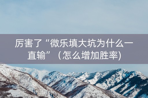 厉害了“微乐填大坑为什么一直输”（怎么增加胜率)