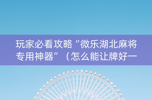 玩家必看攻略“微乐湖北麻将专用神器”（怎么能让牌好一点)