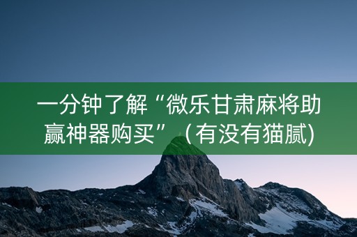 一分钟了解“微乐甘肃麻将助赢神器购买”（有没有猫腻)
