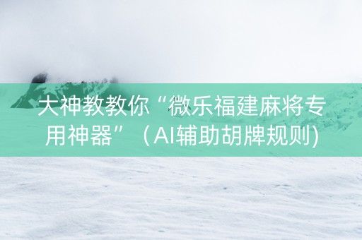 大神教教你“微乐福建麻将专用神器”（AI辅助胡牌规则)