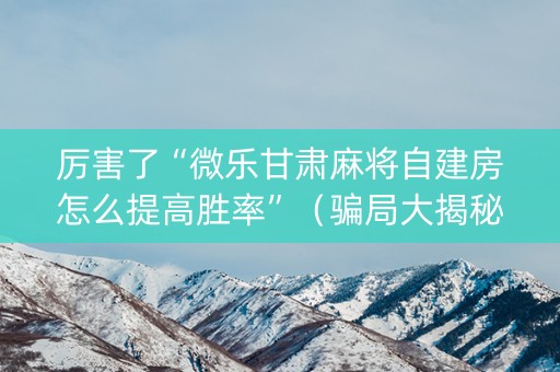 厉害了“微乐甘肃麻将自建房怎么提高胜率”（骗局大揭秘)