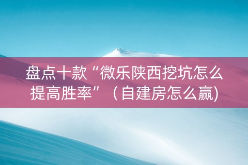 盘点十款“微乐陕西挖坑怎么提高胜率”（自建房怎么赢)