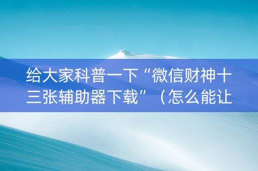 给大家科普一下“微信财神十三张辅助器下载”（怎么能让牌好一点)
