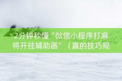 2分钟秒懂“微信小程序打麻将开挂辅助器”（赢的技巧规律)