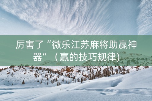 厉害了“微乐江苏麻将助赢神器”（赢的技巧规律)