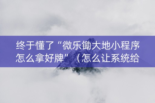 终于懂了“微乐锄大地小程序怎么拿好牌”（怎么让系统给你发好牌)