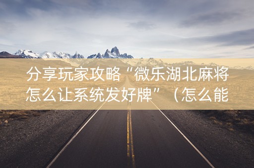 分享玩家攻略“微乐湖北麻将怎么让系统发好牌”（怎么能得到好牌)