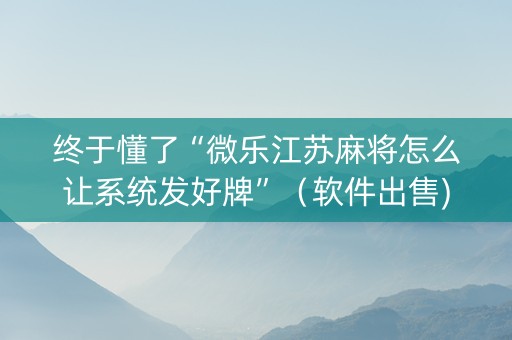 终于懂了“微乐江苏麻将怎么让系统发好牌”（软件出售)