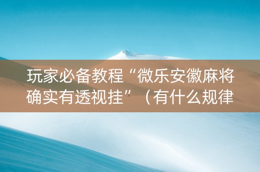 玩家必备教程“微乐安徽麻将确实有透视挂”（有什么规律)