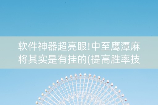 软件神器超亮眼!中至鹰潭麻将其实是有挂的(提高胜率技巧)