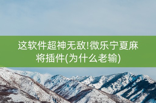 这软件超神无敌!微乐宁夏麻将插件(为什么老输)