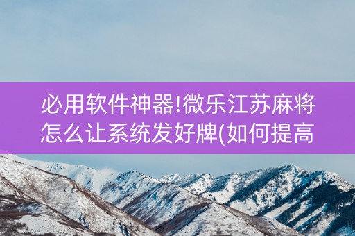 必用软件神器!微乐江苏麻将怎么让系统发好牌(如何提高胡牌率)