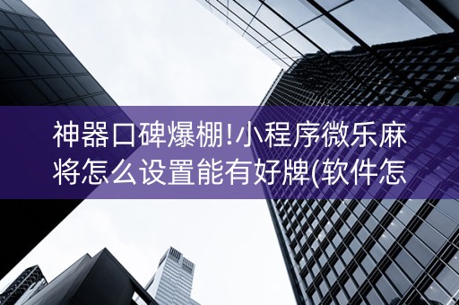 神器口碑爆棚!小程序微乐麻将怎么设置能有好牌(软件怎么打赢)