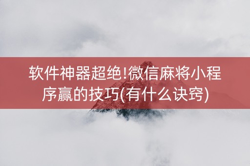软件神器超绝!微信麻将小程序赢的技巧(有什么诀窍)