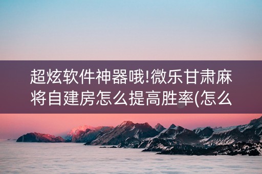 超炫软件神器哦!微乐甘肃麻将自建房怎么提高胜率(怎么打才能赢)