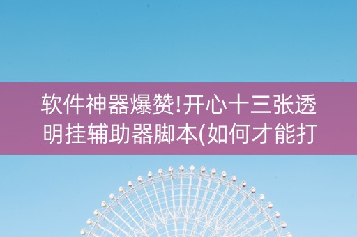 软件神器爆赞!开心十三张透明挂辅助器脚本(如何才能打赢)