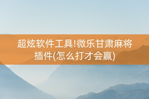 超炫软件工具!微乐甘肃麻将插件(怎么打才会赢)