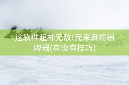 这软件超神无敌!元来麻将辅牌器(有没有技巧)