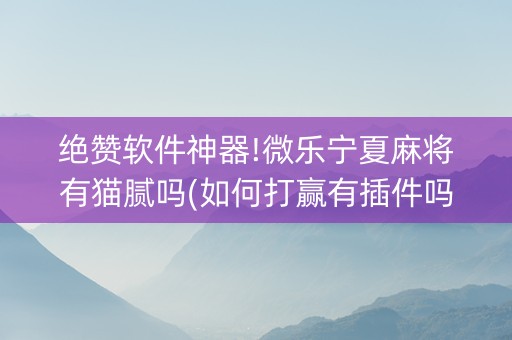 绝赞软件神器!微乐宁夏麻将有猫腻吗(如何打赢有插件吗)
