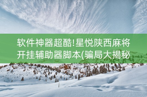 软件神器超酷!星悦陕西麻将开挂辅助器脚本(骗局大揭秘)
