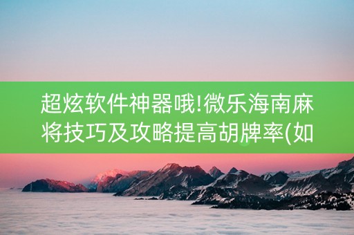 超炫软件神器哦!微乐海南麻将技巧及攻略提高胡牌率(如何提高胡牌率)