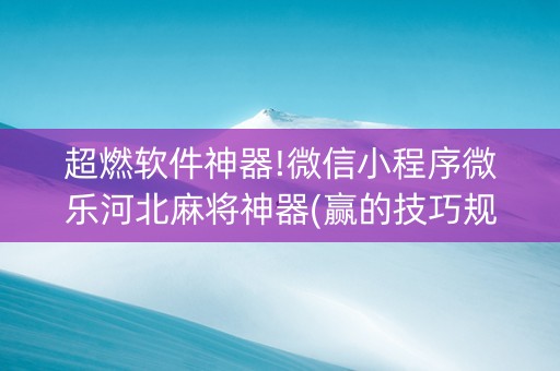 超燃软件神器!微信小程序微乐河北麻将神器(赢的技巧规律)