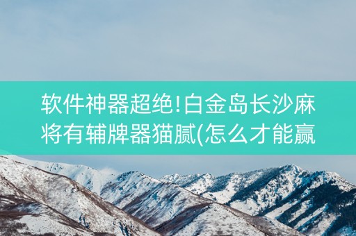 软件神器超绝!白金岛长沙麻将有辅牌器猫腻(怎么才能赢)