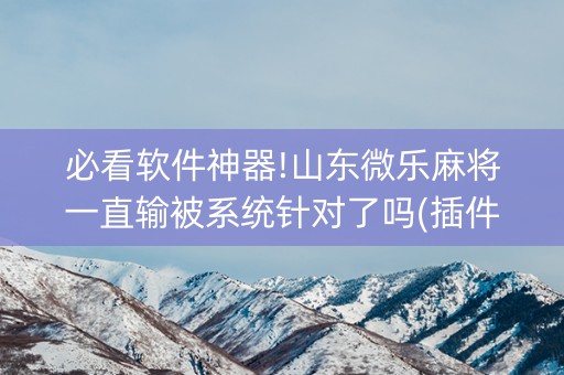 必看软件神器!山东微乐麻将一直输被系统针对了吗(插件可信吗)