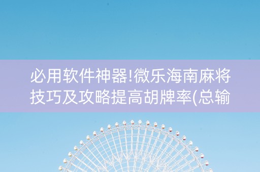 必用软件神器!微乐海南麻将技巧及攻略提高胡牌率(总输怎么回事)