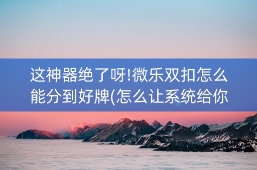 这神器绝了呀!微乐双扣怎么能分到好牌(怎么让系统给你发好牌)