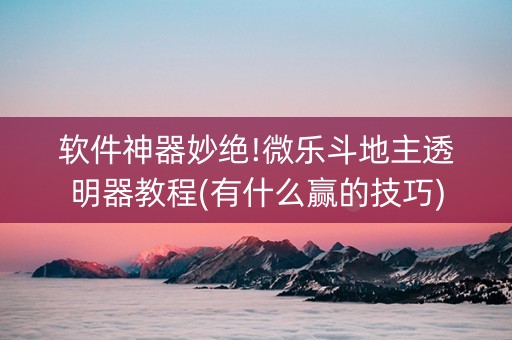 软件神器妙绝!微乐斗地主透明器教程(有什么赢的技巧)