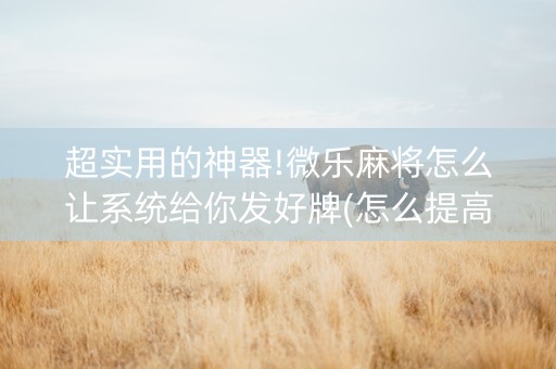 超实用的神器!微乐麻将怎么让系统给你发好牌(怎么提高好牌几率)