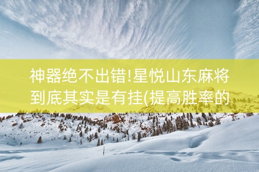 神器绝不出错!星悦山东麻将到底其实是有挂(提高胜率的方法)