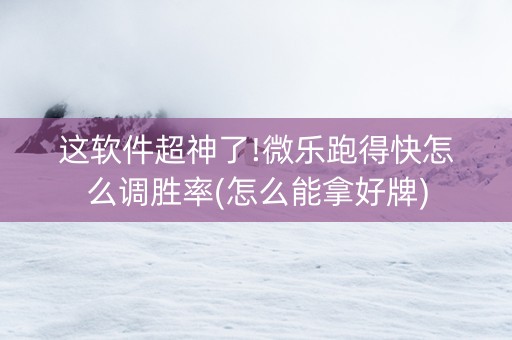 这软件超神了!微乐跑得快怎么调胜率(怎么能拿好牌)