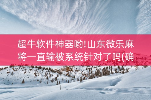 超牛软件神器哟!山东微乐麻将一直输被系统针对了吗(确定是有挂)