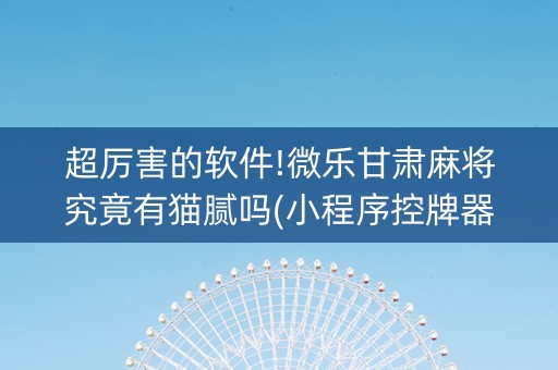 超厉害的软件!微乐甘肃麻将究竟有猫腻吗(小程序控牌器)
